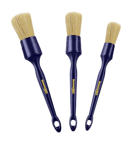 YeewayVeh 3PCS Car Detailing Brush Set, Boars Hair Bristles Brushes, Indigo - color: Indigo