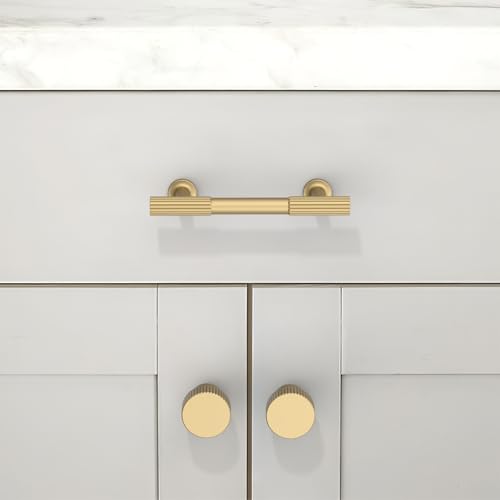 10 Pack Brushed Gold Cabinet Pulls 3 Inch(76mm) Kitchen Cabinet Handles Solid Zinc Alloy Cabinet Hardware Drawer Pulls - color: Brushed Gold, size: 3" Hole Center