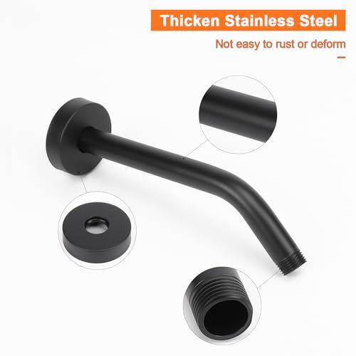 Shower Arm with Flange and Teflon Tape, Wall Mounted Shower Pipe 304 Stainless Steel Extension Arm for Fixed Shower Head & Handheld (8 Inch, Matte Black) - color: Matte Black, style: 8 Inch