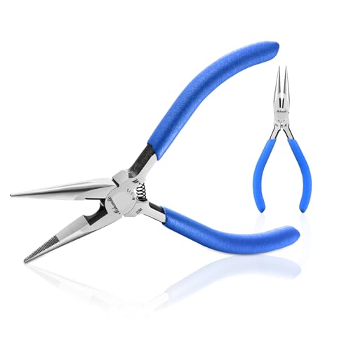 Needle Nose Pliers Set, 5" Long Nose Pliers for Wire Bending, 2 Pack High Carbon Steel Nose Cutters, Serrated Jaw Plier for Jewelry Making, Electronics Repair, Object Grasping, Craft Making - size: 5"-2Pack