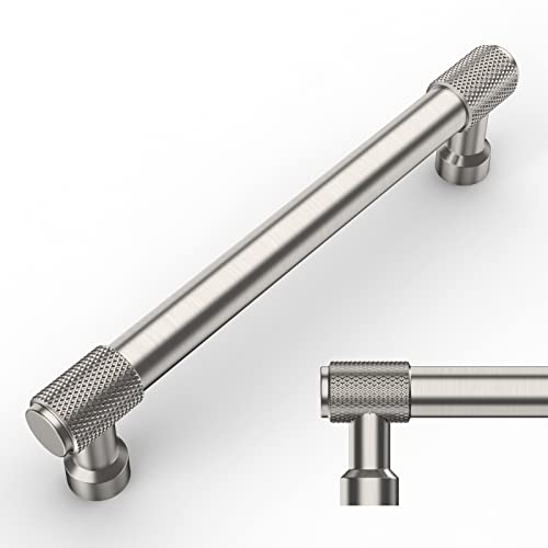 Amerdeco 10 Pack Brushed Satin Nickel Knurled Cabinet Pulls 5 Inch(128mm) Hole Center Kitchen Cabinet Handles Drawer Pulls Cabinet Hardware ZH0034 - color: Brushed Satin Nickel, size: 5"/128MM Hole Center