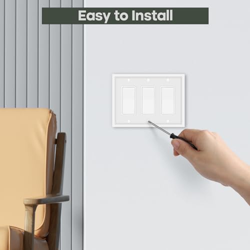 3 Rocker Light Switch Cover Plate, White Classic Decorative - size: 3 Gang Triple Decorator