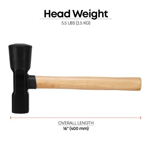 Groz 5.5 lb Tire Service Hammer with 16" US Hickory Handle, Dual Forged Steel and Cured Rubber Head, Non-Marring Lock Ring Tool for Cars Trucks Tractors (34780)