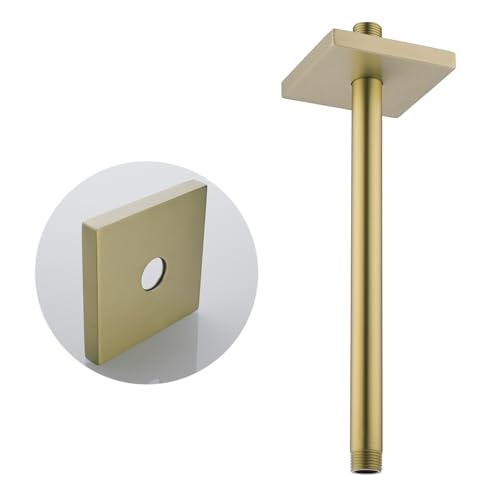 Wall Mounted Stainless Steel Shower Head Extension Arm Bathroom Accessories 12 Inch Brushed Gold,SW-91038-12BG-SQ. - color: Right Angled Square Flange-12" Brushed Gold