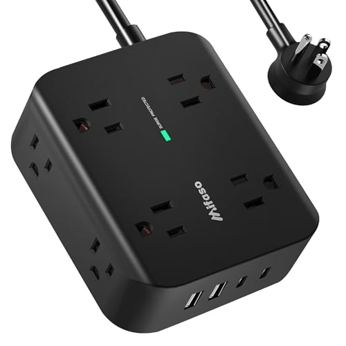 Power Strip Surge Protector, Flat Plug, Wall Mount - size: 5 FT