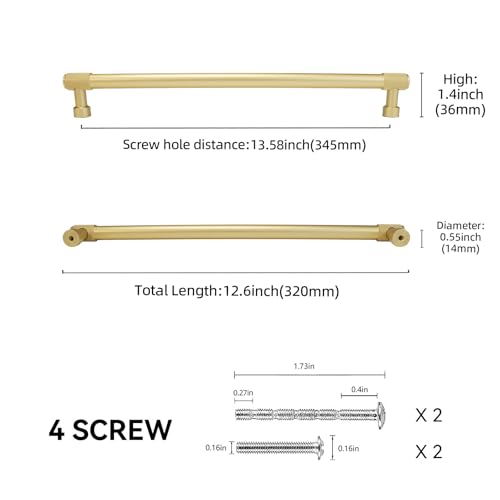 10 Pack 12-3/5 inch(320mm) Brushed Brass Kitchen Cabinet Handles Knurled Cabinet Pulls Gold Drawer Pulls Cabinet Hardware Kitchen Handles Drawer Pulls Dresser Handles - color: Brushed Brass, size: 12-3/5" Hole Center
