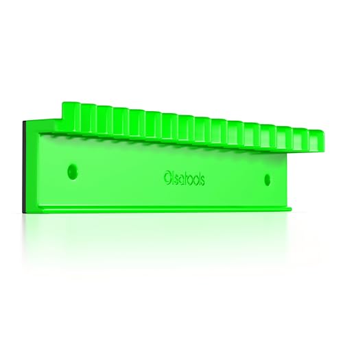 Olsa Tools Magnetic Wrench Organizer, Green - 15 Slot Wrench Holder Rack - SAE and Metric Wrench Storage Rail for Toolbox or Wall - Scratch Free Rubberized Magnetic Base - Part: 1875 - color: Green