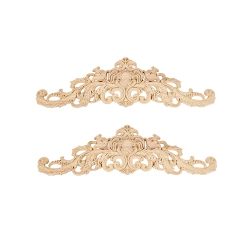 2Pcs Wood Carved Appliques Long Wooden Carving Onlays Furniture Decals - color: 2-pack, size: 17.72 x 4.72 inches