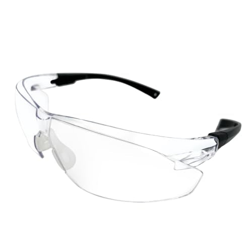UV Protective Safety Glasses for Men/Women fit Sport/Work, Yard work, Lawn mowing, Ride, Shoot, ANSI Z87.1 Rated, Fog/Scratch Resistant Wrap-around Lens, Nose Pad Adjustable Black Temples