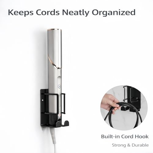 Curling Iron Holder, Hair Straightener Holder for Bathroom Storage, Flat Iron Holder Wall Mount Space Saving Hair Tool Organizer, Stainless Steel Flat Iron Holder Wall Mount, Black BANJEKT - color: Curling Iron Holder Black