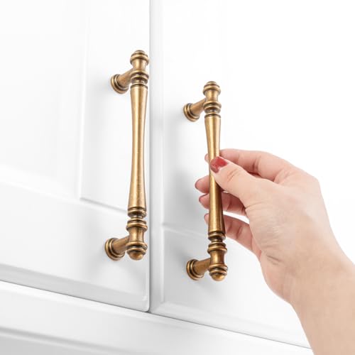 KOOFIZO 30 Pack 5 in Antique Brass Cabinet Pulls, Brass Drawer Handles P30 - color: Antique Brass, size: 5" CC - 30Pcs
