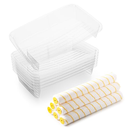 VOOMEY 7 Pcs 18 Inch Paint Tray Liners,6 Pcs 18 Inch Roller Covers, Large Paint Roller Sleeves for Wall, Ceiling, Painters, Painting Surfaces. - size: 7 Pcs 18" Tray Liners & 6 Pcs 18" Roller
