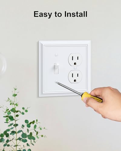 2-Pack Natural Bamboo Fiber Combo Toggle/Duplex Light Switch Cover Plate - color: Pure White, size: 1 Toggle/1 Duplex 2PK