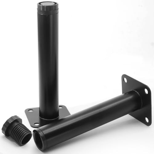 6 Inch Adjustable Steel Furniture Legs 4-Pack 1" Dia (Black) - size: 5.9 Inch