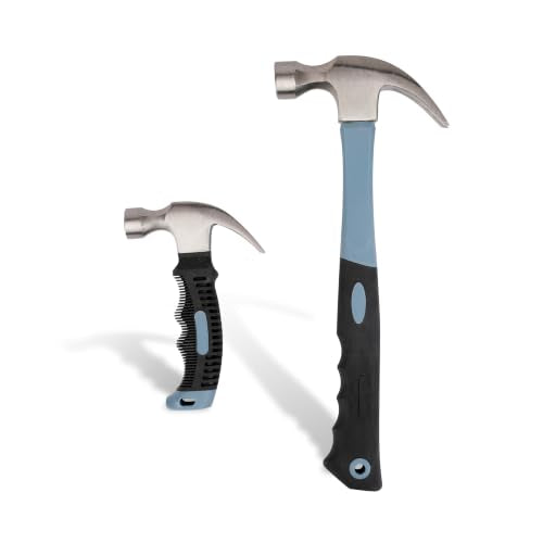 TEMPEST 2-Piece Claw Hammer Set, 16 oz General Purpose & 8 oz Stubby Mini Hammer, Drop-Forged Carbon Steel, Non-Slip Handle, Curved Claw Hammer Set for Construction, Woodworking & Home Repair
