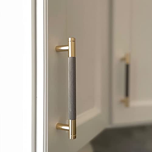 30 Pack 7 1/2 Inch 192 mm Gold and Grey Cabinet Handles Cabinet Pulls Aluminum Handles Knurled Drawer Pulls Oxidation Finish with Diamond Pattern 8.6" Length (7.5" Hole Center) - color: Gold Grey, size: 7 1/2 Inch