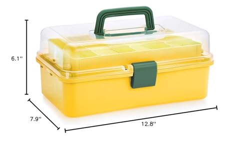 BTSKY 3-Layer Plastic Dividing Storage Box Craft Organizer and Storage - color: Yellow+Green