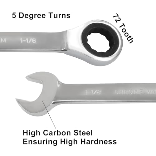 1-1/8 Inch Ratchet Combination Wrench, Imperial SAE 72-Tooth - size: 1-1/8 Inch