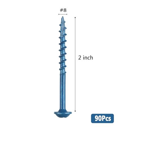 VGBUY Pocket Hole Screws 2 Inch, 90Pcs Pocket Screws #8 x 2, Blue Coated Wood Screws for Exterior, Coarse Thread Square Drive, Self-Tapping Tip - size: #8 x 2 inch