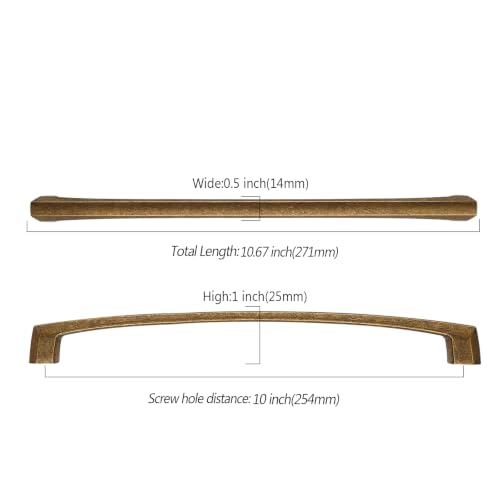 Asidrama 10 Pack 10 inch Brushed Antique Brass Kitchen Cabinet Handles - color: Antique Brass, size: 10" Hole Center(254mm)