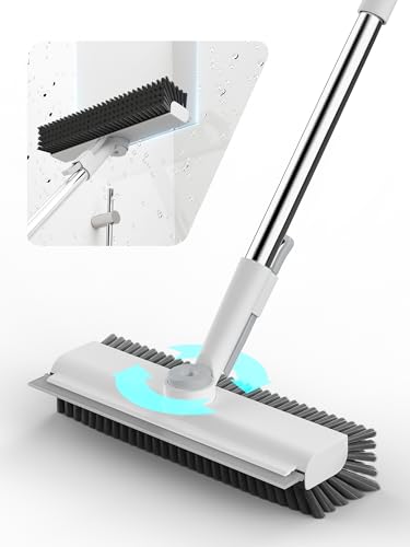 3 in 1 Floor Scrub Brush with Long Handle, Multi-Angle Swivel Head - color: White