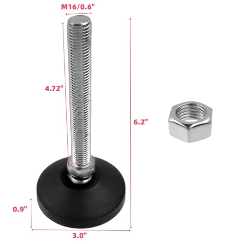 M16 Leveling Feet 880 Lb Capacity, 6.2 Inches Height - 3 Inches Base, 4Pcs - color: Black, size: D80xM16xH120mm