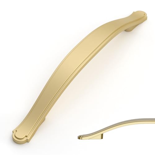 Amerdeco 10 Pack Brushed Gold Cabinet Pulls 5 Inch(128mm) Hole Center Drawer Pulls Cabinet Hardware Kitchen Cabinet Handles for Bathroom Dresser Pulls ZH0068 - color: Brushed Gold, size: 5"/128MM Hole Center