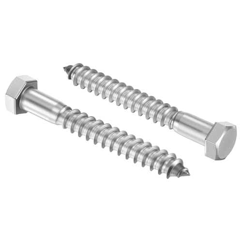 25 Pcs Hex Head Lag Screws 3/8"x3" SS 18-8 (304) Lag Bolts - color: Silver, size: 3/8"x3"