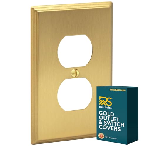 Rio Salto BRASS Outlet Covers Duplex Receptacle Wall Plate Electrical Outlet Cover Brushed Gold Metal Outlet Covers Decorative Wall Plate — Deco Collection 4.50" X 2.75" - color: Duplex 1-Gang (1-Pack)