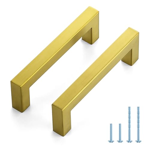 JOY DECOR Gold Cabinet Handles Square Cabinet Pulls, 4 Inch CC, 10 Pack - size: 4 Inch Hole Center