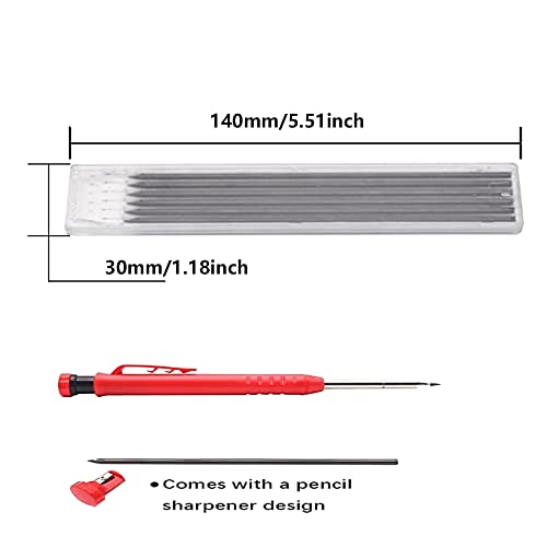 SEIWEI Carpenter Pencil with Sharpener, Mechanical Pencils Set with 26 Refills, Deep Hole Marker Construction Pencils Heavy Duty Woodworking Pencils for Architect (Black) - With 2 Case