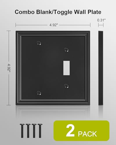 2-Pack Natural Bamboo Fiber Combo Blank/Toggle Light Switch Cover Plate - color: Black, size: 1 Blank/1 Toggle 2PK
