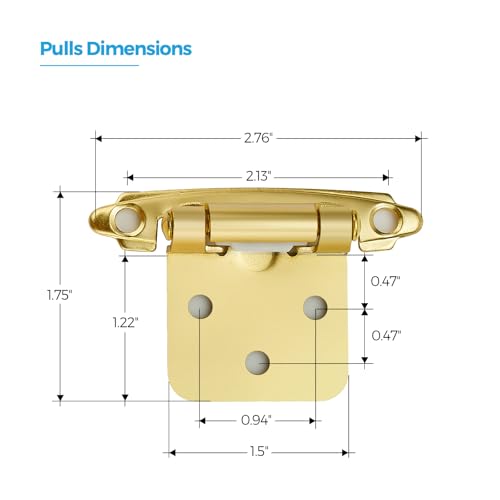 Gold Cabinet Hinges Self Closing, 1/2 Inch, 20 Pack (10 Pairs) - color: Gold, size: 1/2 inch Overlay