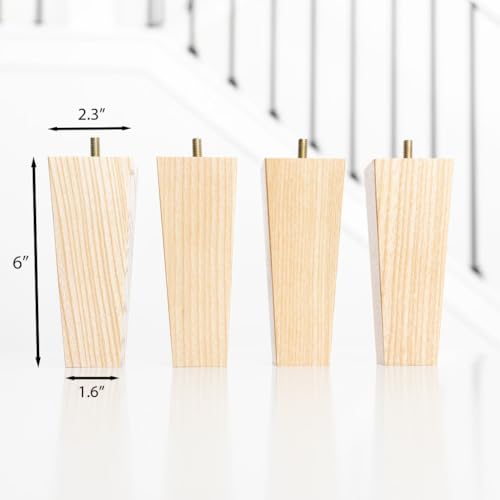 Airy Abode Premium Ash Wood Square Furniture Legs (Full Install Kit) - Pick Your Size and Color - color: Natural Ash Wood, size: 6 Inches