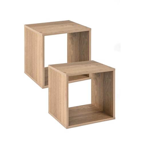 2 Stackable Cubes Bookcase, Wooden Cubby Storage Organizer - color: Natural