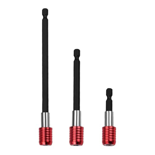 3-Piece Magnetic Bit Holder Extension Set, Quick Release Universal Impact Drill Adapter for Home DIY Projects（Red） - color: Red