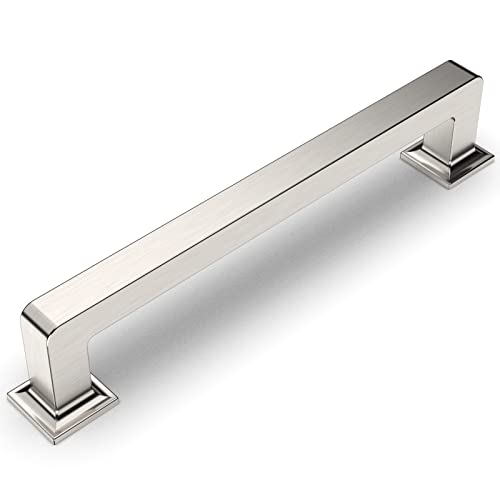 Amerdeco 10 Pack Brushed Satin Nickel Cabinet Pulls - 5 Inch(128MM) Hole Centers Kitchen Handles - Drawer Pulls - ZH0019 - color: Brushed Satin Nickel, size: 5" Hole Center