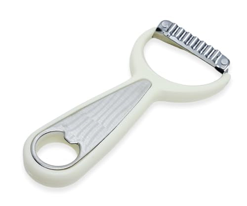 WitnyStore Kitchen Tool 6" Long White Plastic Handle Stainless Steel Wavy Peeler Scraper Bottle Opener - Thai Cooking Utensils Multipurpose Portable Hand-Held Cookery Equipments for Fruits Vegetables - size: 6"