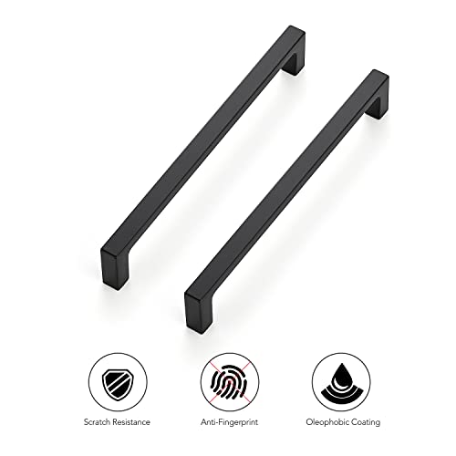 Ravinte Matte Black Square & Solid Cabinet Handles,6-1/4 Inch,30 Pack | Zinc Alloy, Flat Black Finish, Screws Included,Drawer Pulls, Cabinet Hardware for Kitchen & Drawer - size: 6-1/4 Inch Hole Center