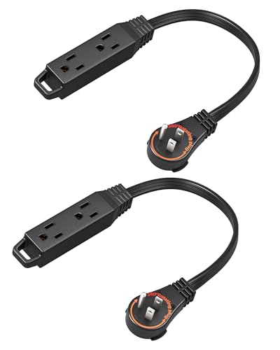 DEWENWILS 1FT 360° Rotating Flat Plug Extension Cord/Wire, 16/3, 2 Pack - color: Black, size: 1FT, style: 2 Pack