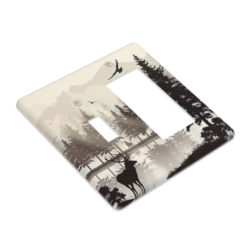 Retro Rustic Deer Forest Lake Pine Tree Silhouette Outlet Covers 1 Toggle 1 Rocker Combination Decorative Wall Plate Electrical Switch Plates Light Switch Cover Plate for Farmhouse Living Room Decor - color: Retro Rustic Deer Forest Lake Pine Tree Silhoue