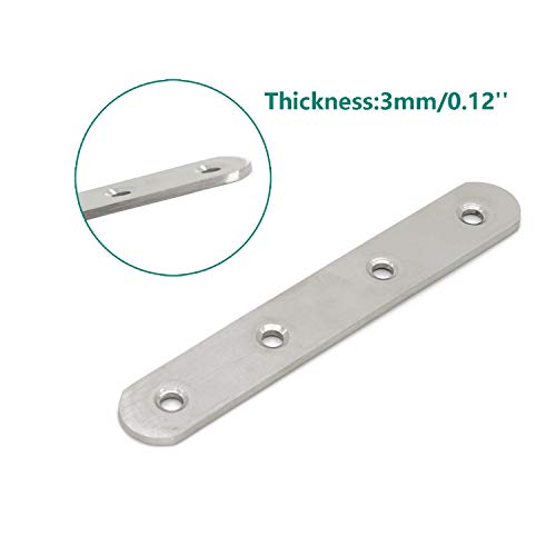 4 Pack Flat Mending Plate for Wood,ULIFESTAR Stainless Steel Straight Brackets 130mm / 5" Length 4 Screw Hole Flat Repair Fixing Wood Brace Joining Plates Connector with Fixing Screws - size: ['130x20x3mm']