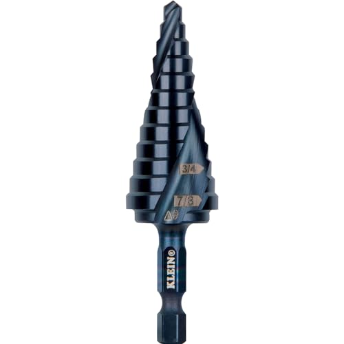 Klein Tools QRST14 Step Drill Bit, Quick Release, Spiral Double-Fluted, 3/16 to 7/8-Inch, Hex Shank, Cut Steel, Wood, Plastic, Aluminum - size: 3/16 to 7/8-Inch, style: Quick Release