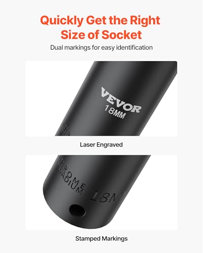 VEVOR Impact Socket Set, 26pcs x 1/2inch Metric 10mm-36mm Impact Sockets, 6-Point Deep Socket Rugged Construction High-torque, Cr-V 1/2 Inches Drive Socket Set Impact with a Storage Cage - size: 1/2" 26PCS