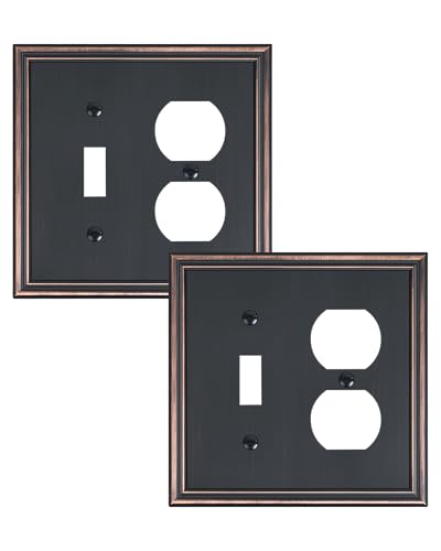 2-Pack Zinc Alloy Combo Toggle/Duplex Light Switch Cover Plate - color: Aged Bronze, size: 1 Toggle/1 Duplex 2PK