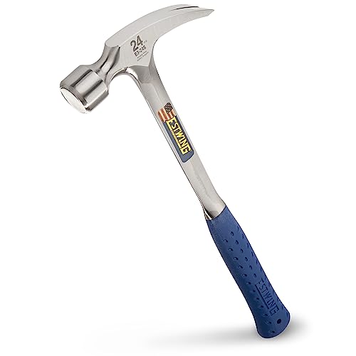 Estwing - ESTE324S Framing Hammer - 24 oz Long Handle Straight Rip Claw with Smooth Face & Shock Reduction Grip - E3-24S Silver - size: 24 oz, style: Smooth Face