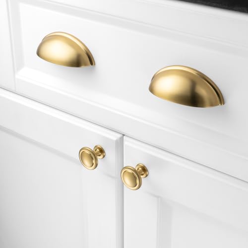 KOOFIZO 10 Pack Brushed Gold Cabinet Knobs Round Single Hole Pulls 1960 - color: Brushed Gold, size: Knob 1 - 10Pcs, style: Round