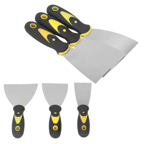3Pcs Stainless Steel Putty Knife Set - Flexible Scraper Tools for Drywall Repair, Spackling & Wallpaper Removal, Ergonomic ABS Handle