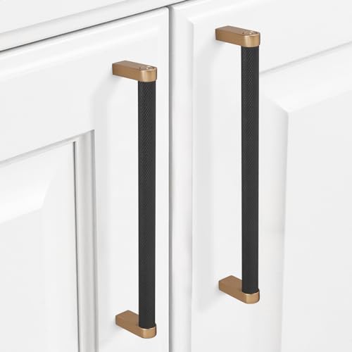 10 Pack 7-1/2 inch(192mm) Black and Champagne Bronze Kitchen Cabinet Handles Knurled Cabinet Pulls Black Drawer Pulls Kitchen Cabinet Hardware Handles Dresser Handles - color: Black And Champagne Bronze, size: 7-1/2" Hole Center（192mm）