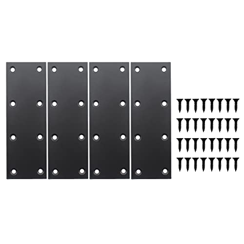 4 Pack Flat Straight Brace Brackets, ULIFESTAR Black Stainless Steel Mending Bracket Plate Metal Shelf Support Fixing Joining Plate for Furniture,Wood,Shelves,Cabinet with Mounting Screws - size: 140 x 48 x 2 mm